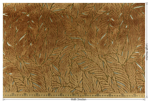 Heavy Weight Leaf Pattern Antique Gold Cut Velvet Upholstery Fabric For Chair|Luxury 3D Raised Botanical Furniture Fabric For Couch Ottoman