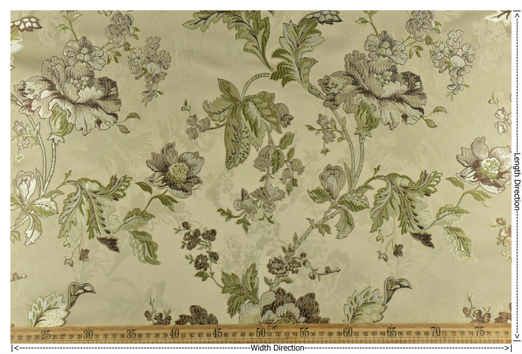 Mid Century Modern Sage Green Floral Jacquard Brocade Fabric For Chair Curtain|Extra Wide Vintage Green Flower Fabric For Furniture 110"W