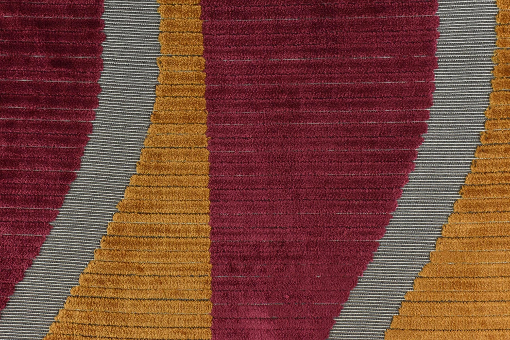 Heavy Weight Burgundy and Gold Weavy Geometric Stripe Cut Velvet Upholstery Fabric|Luxury Abstract Raised Textured Fabric For Chair Sofa