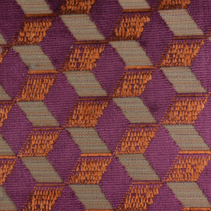 Heavy Weight Abstract Geometric Cube Burnt Orange Purple Cut Velvet Upholstery Fabric For Chair|Retro Modern Upholstery for Furniture