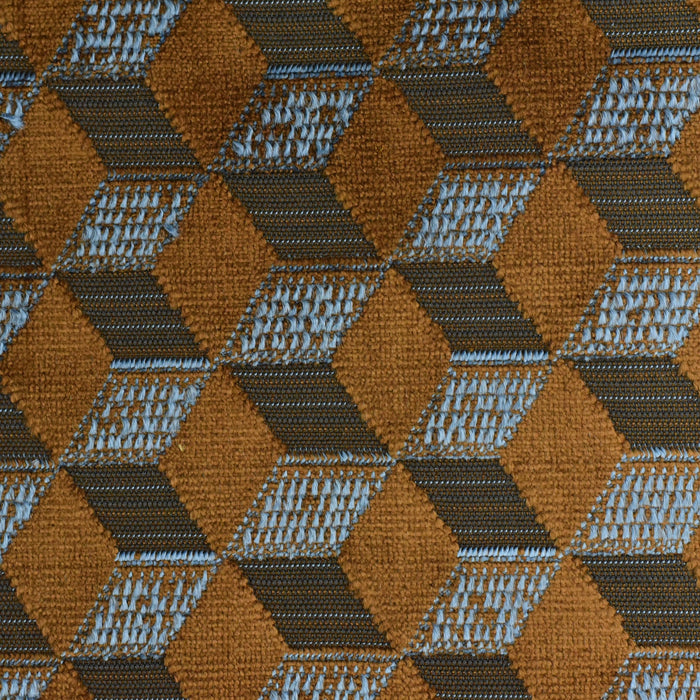 Heavy Weight Abstract Geometric Cube Burnt Orange Purple Cut Velvet Upholstery Fabric For Chair|Retro Modern Upholstery for Furniture