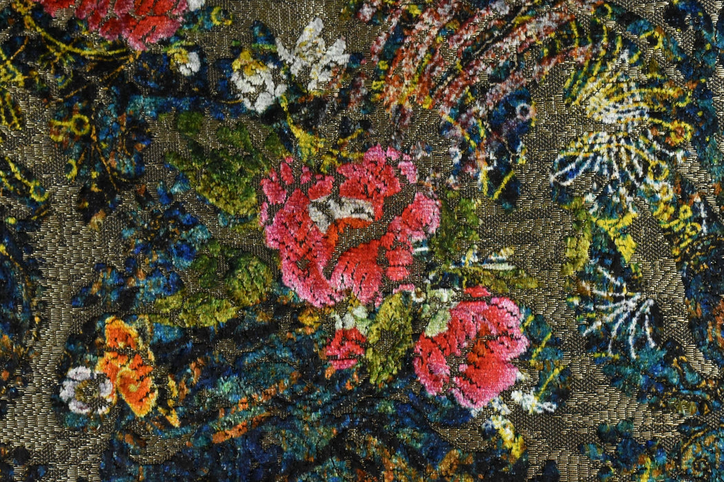 Luxury Multi-Colored Damask Floral Cut Velvet Jacquard Upholstery Fabric For Chair|Vintage Furniture Fabric For Couch Ottoman By The Yard