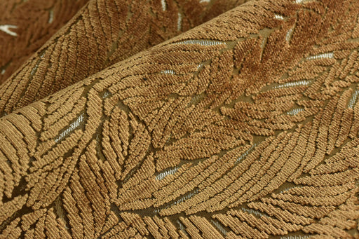 Heavy Weight Leaf Pattern Antique Gold Cut Velvet Upholstery Fabric For Chair|Luxury 3D Raised Botanical Furniture Fabric For Couch Ottoman