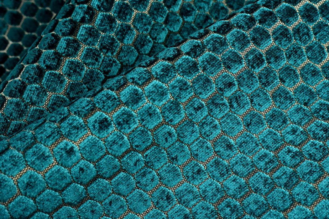Heavy Weight Teal Green Geometric Jacquard Cut Velvet Upholstery Fabric For Chair Couch|Vinatge Geometric Thick Velvet Furniture Fabric