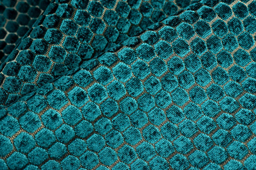 Heavy Weight Teal Green Geometric Jacquard Cut Velvet Upholstery Fabric For Chair Couch|Vinatge Geometric Thick Velvet Furniture Fabric