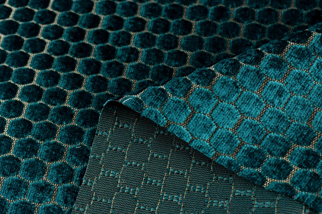 Heavy Weight Teal Green Geometric Jacquard Cut Velvet Upholstery Fabric For Chair Couch|Vinatge Geometric Thick Velvet Furniture Fabric