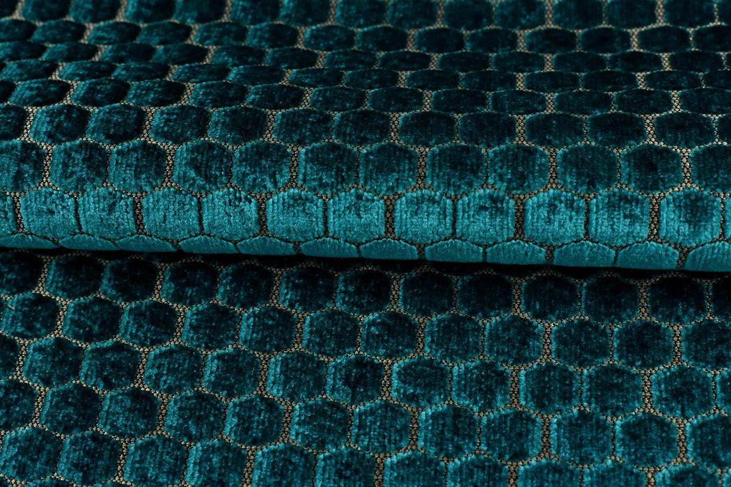 Heavy Weight Teal Green Geometric Jacquard Cut Velvet Upholstery Fabric For Chair Couch|Vinatge Geometric Thick Velvet Furniture Fabric