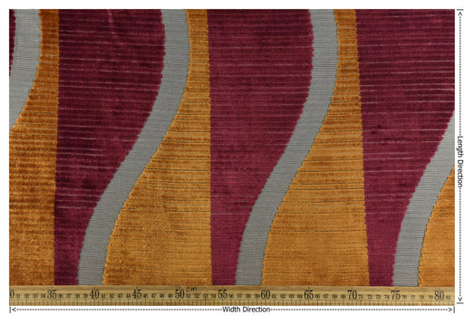 Heavy Weight Burgundy and Gold Weavy Geometric Stripe Cut Velvet Upholstery Fabric|Luxury Abstract Raised Textured Fabric For Chair Sofa