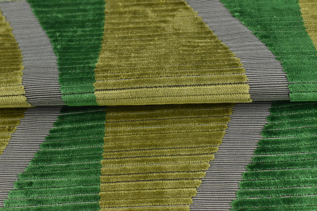 Heavyweight Emerald Green Weavy Geometric Stripe Cut Velvet Upholstery Fabric|Chartreuse Green Abstract Raised Texture Fabric For Chair Sofa