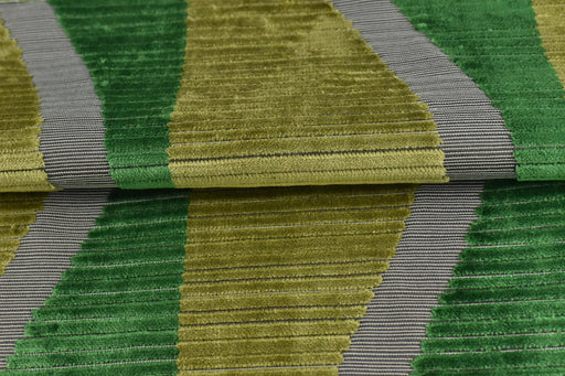 Heavyweight Emerald Green Weavy Geometric Stripe Cut Velvet Upholstery Fabric|Chartreuse Green Abstract Raised Texture Fabric For Chair Sofa