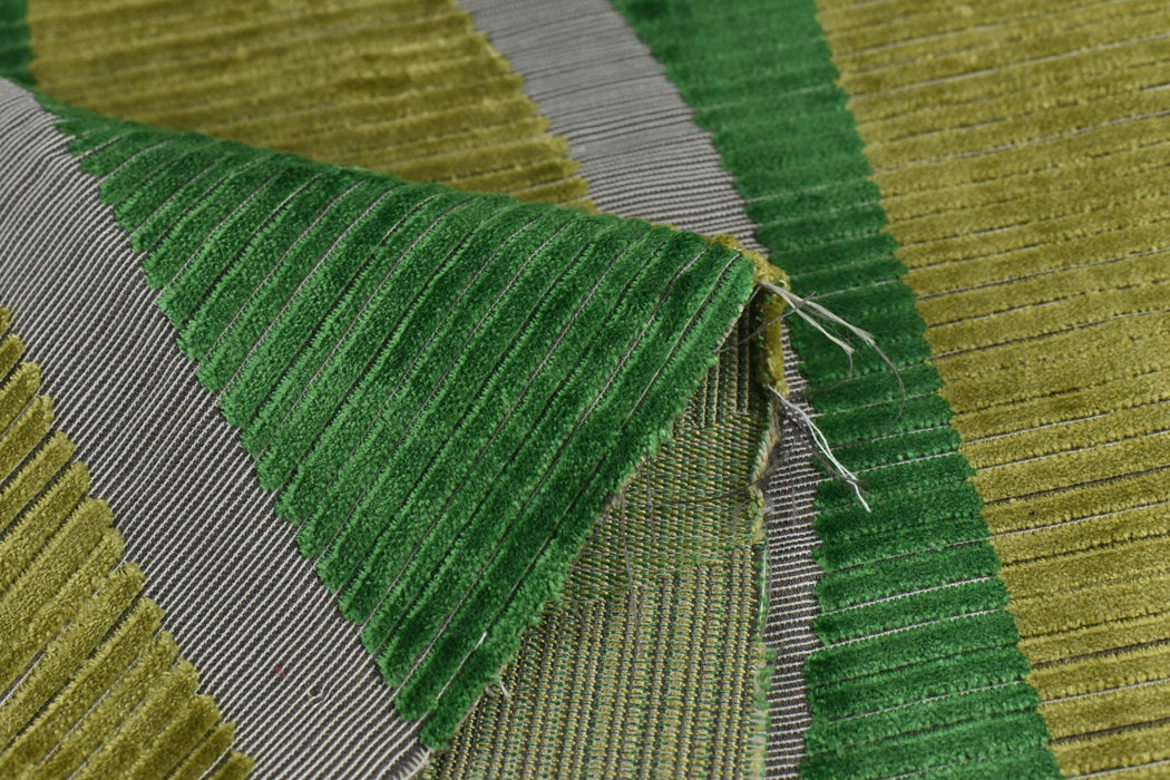 Heavyweight Emerald Green Weavy Geometric Stripe Cut Velvet Upholstery Fabric|Chartreuse Green Abstract Raised Texture Fabric For Chair Sofa