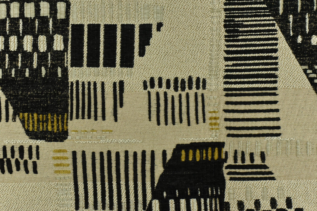 Heavy Weight Mid-Century Modern Abstract Geometric Woven Upholstery Fabric|Cotton Blend Gold Black Sofa Fabric by the Yard For Chairs