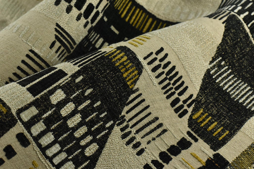 Heavy Weight Mid-Century Modern Abstract Geometric Woven Upholstery Fabric|Cotton Blend Gold Black Sofa Fabric by the Yard For Chairs