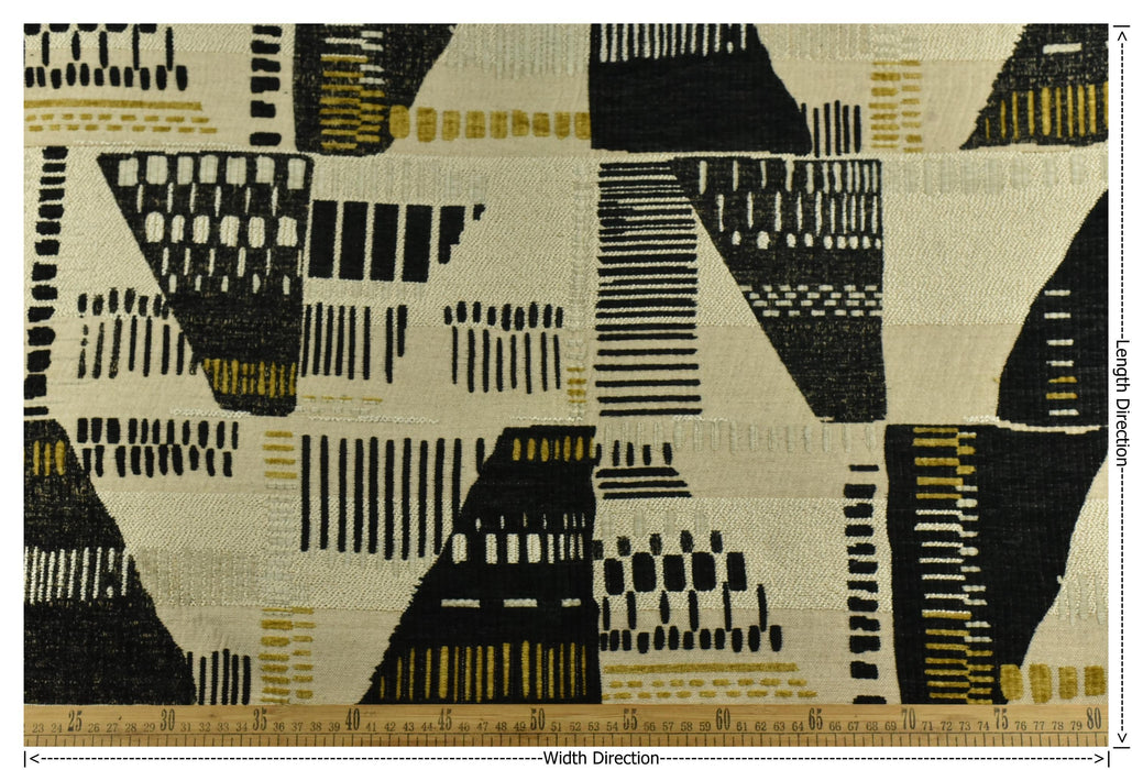 Heavy Weight Mid-Century Modern Abstract Geometric Woven Upholstery Fabric|Cotton Blend Gold Black Sofa Fabric by the Yard For Chairs