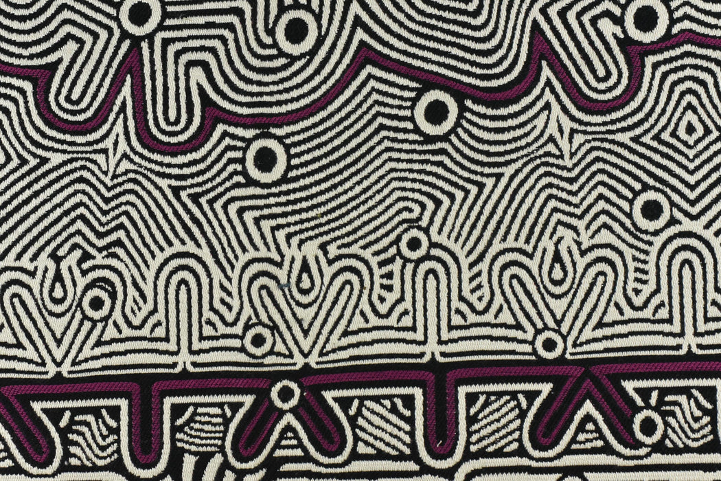 Heavyweight Tribal Geometric Upholstery Fabric For Chair|Sofa Fabric with Curved Maze&Dot Motifs|Black White Burgundy Boho Decor Fabric