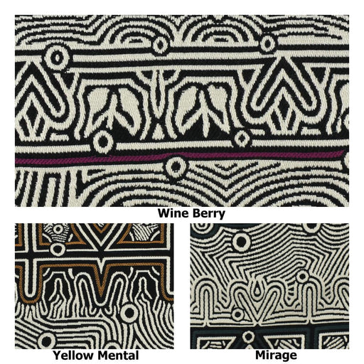 Heavyweight Tribal Geometric Upholstery Fabric For Chair|Sofa Fabric with Curved Maze&Dot Motifs|Black White Burgundy Boho Decor Fabric