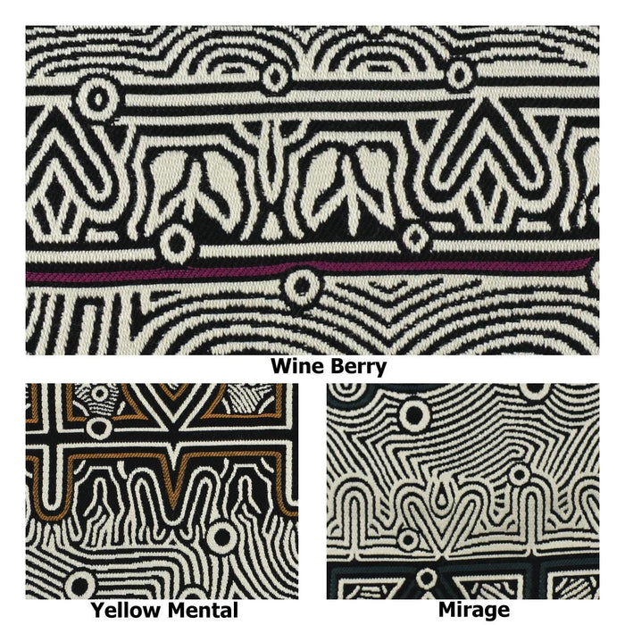 Heavyweight Tribal Geometric Upholstery Fabric For Chair|Sofa Fabric with Curved Maze&Dot Motifs|Black White Burgundy Boho Decor Fabric