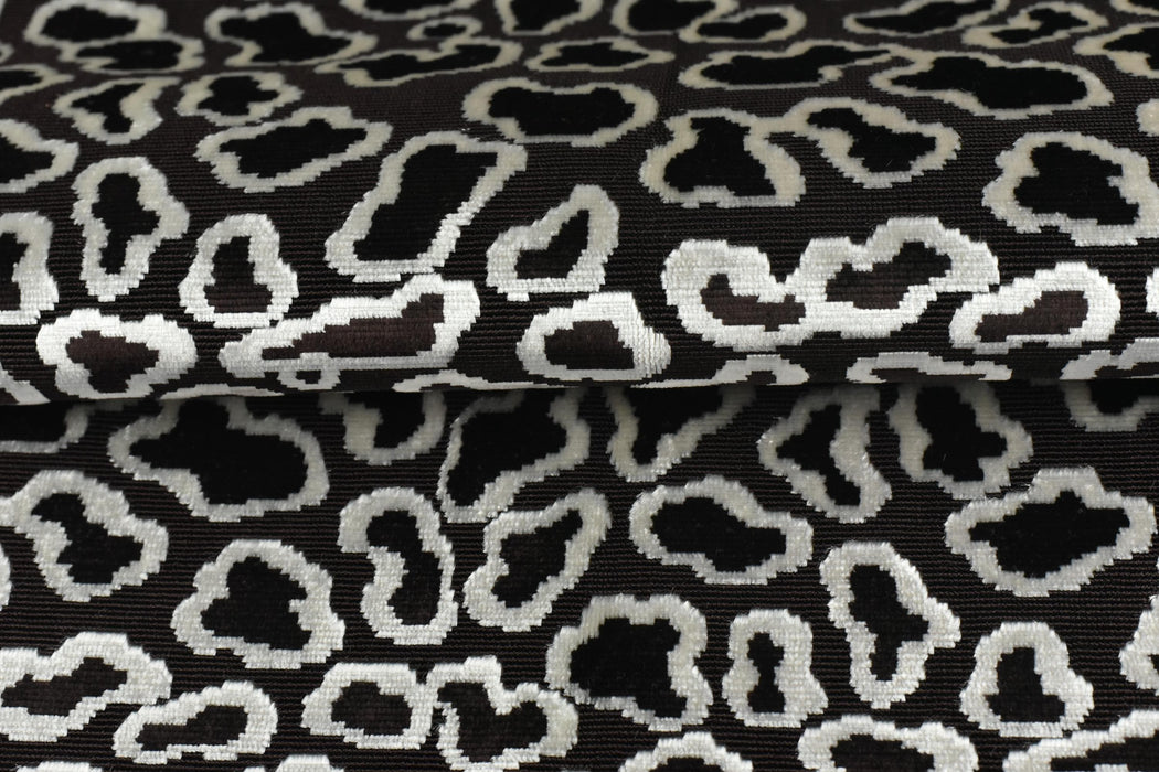 Heavy Weight Vintage Leopard Cut Velvet Upholstery Fabric For Chair |Abstract Animal Print|Brown White Sofa Cushion Cover Material