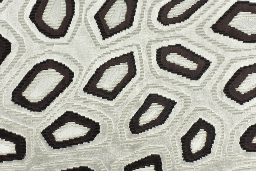Heavy Weight Geometric Cut Velvet Upholstery Fabric For Chair|Abstract Geometric Dark Brown and Off-White Modern Sofa Armchair Fabric
