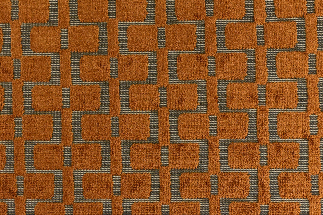 Heavy Weight Burnt Orange Check Cut Velvet Upholstery For Chair|Geometric Lattice Sofa Fabric|Heavy Duty Upholstery Textile For Furniture