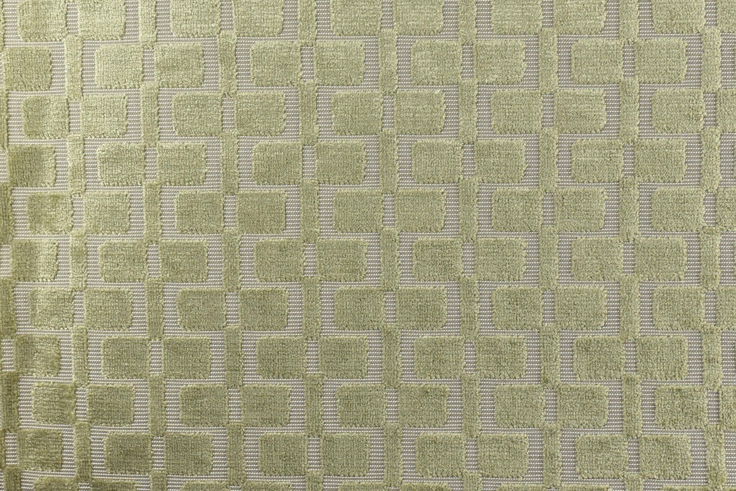 Heavy Weight Light Green Check Cut Velvet Upholstery For Chair|Geometric Lattice Sofa Fabric|Heavy Duty Upholstery Textile For Furniture