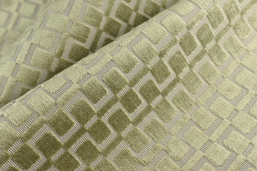 Heavy Weight Light Green Check Cut Velvet Upholstery For Chair|Geometric Lattice Sofa Fabric|Heavy Duty Upholstery Textile For Furniture
