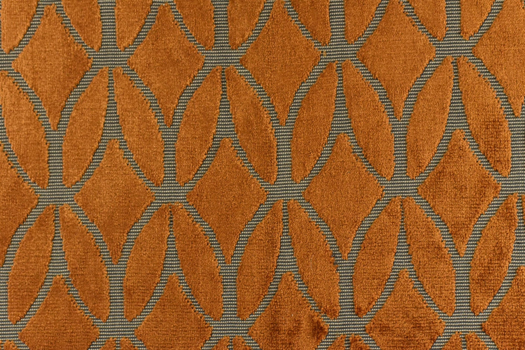 Heavyweight Burnt Orange Rhombus Leaf Cut Velvet Upholstery Fabric For Chair|Modern Minimalist Burnt Orange Geometric Velvet Fabric For Sofa