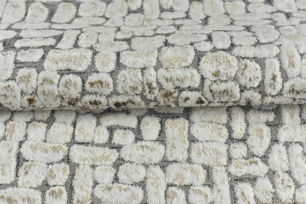 Heavyweight Cream Taupe Raised Block Geometric Cut Velvet Upholstery Fabric For Chair|Cotton Blend Abstract Modern Sofa Reupholstery Fabric
