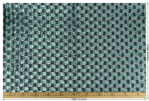 Heavy Weight Semicircle Striped Cut Velvet Upholstery Fabric For Chair|Teal Green and Blue Raised Geometric Furniture Fabric For Sofa