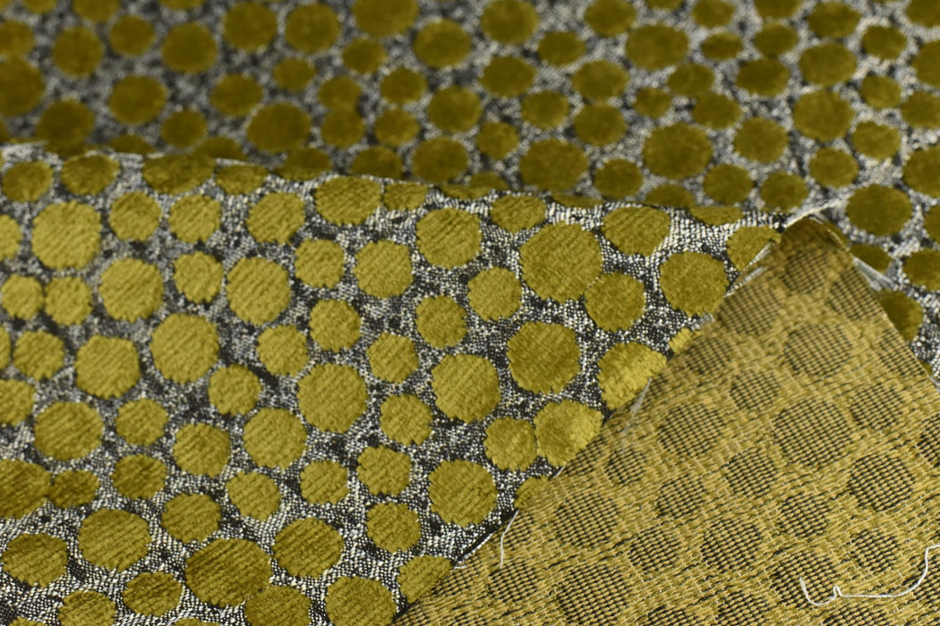 Upholsetry Cut Velvet Fabric For Chair By The Yard|Heavy Weight Gold Raised Small Dot Geometric Fabric|Minimalist Sofa Cushion Reupholstery