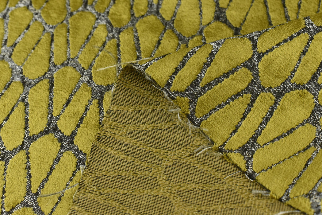 Gold Upholsetry Cut Velvet Fabric For Chair By The Yard|Heavy Weight Raised Abstract Geometric Fabric|Minimalist Sofa Cushion Reupholstery