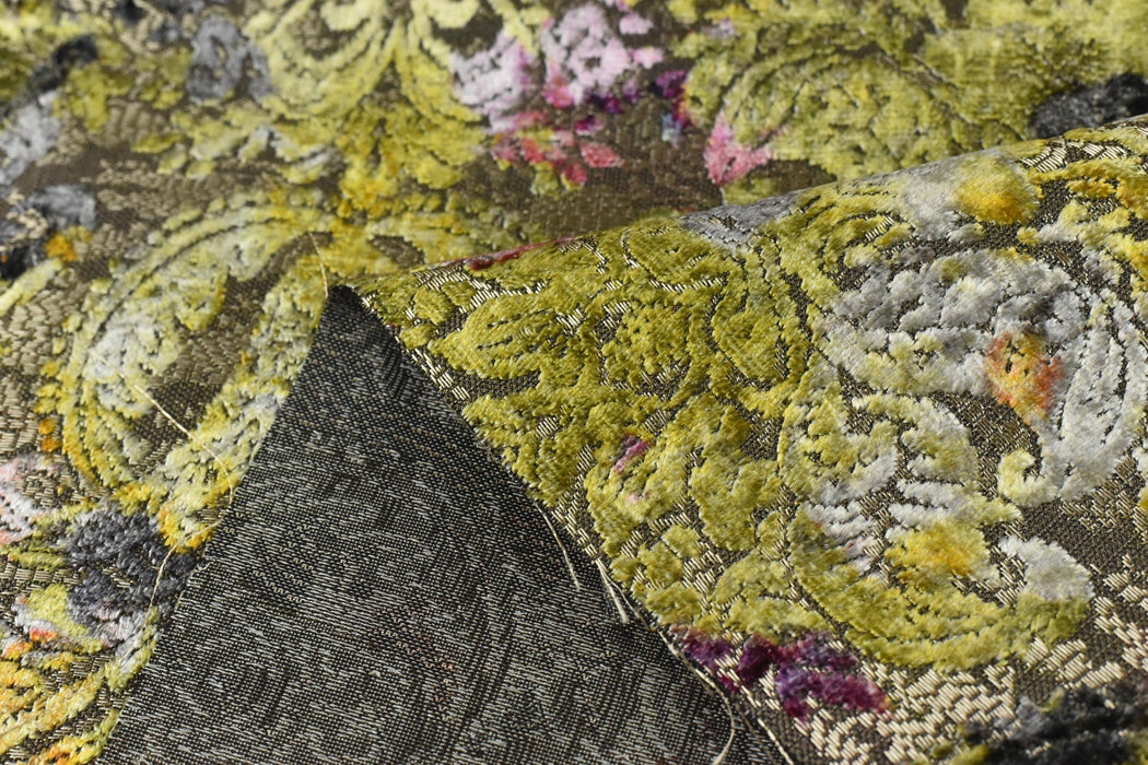 Luxury Cut Velvet Upholstery Fabric|Vintage Baroque Floral Jacquard|Chartreuse Green Orange Burgundy |Fabric For Chairs Sofas Cushion
