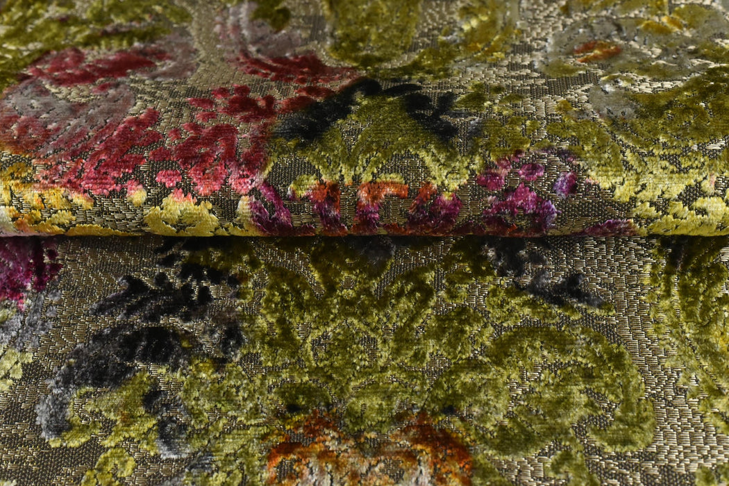Luxury Cut Velvet Upholstery Fabric|Vintage Baroque Floral Jacquard|Chartreuse Green Orange Burgundy |Fabric For Chairs Sofas Cushion
