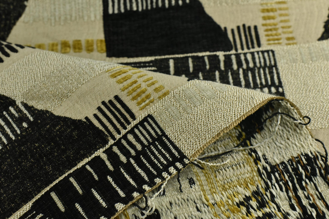 Heavy Weight Mid-Century Modern Abstract Geometric Woven Upholstery Fabric|Cotton Blend Gold Black Sofa Fabric by the Yard For Chairs