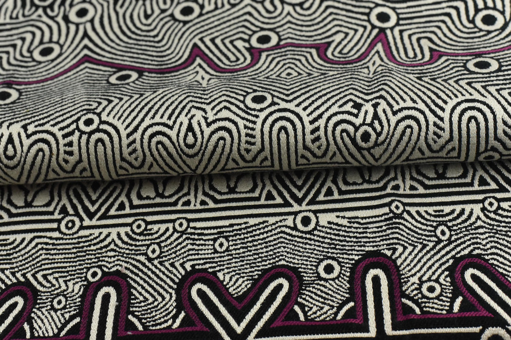 Heavyweight Tribal Geometric Upholstery Fabric For Chair|Sofa Fabric with Curved Maze&Dot Motifs|Black White Burgundy Boho Decor Fabric