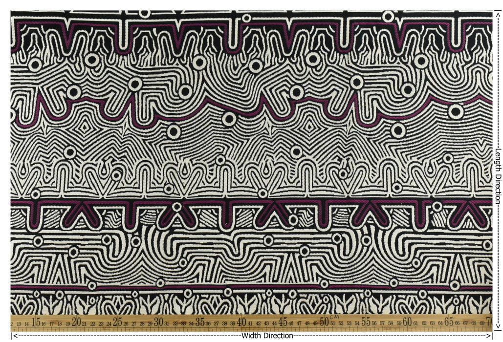 Heavyweight Tribal Geometric Upholstery Fabric For Chair|Sofa Fabric with Curved Maze&Dot Motifs|Black White Burgundy Boho Decor Fabric