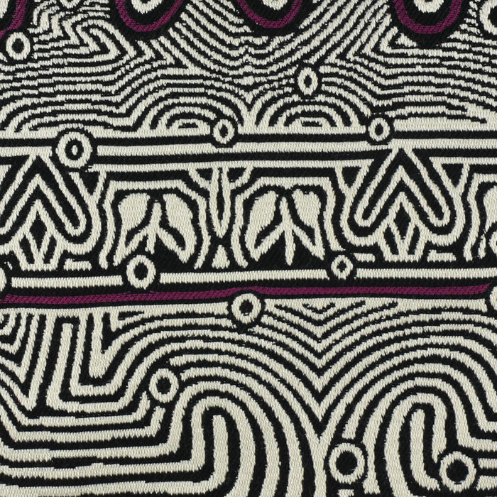 Heavyweight Tribal Geometric Upholstery Fabric For Chair|Sofa Fabric with Curved Maze&Dot Motifs|Black White Burgundy Boho Decor Fabric