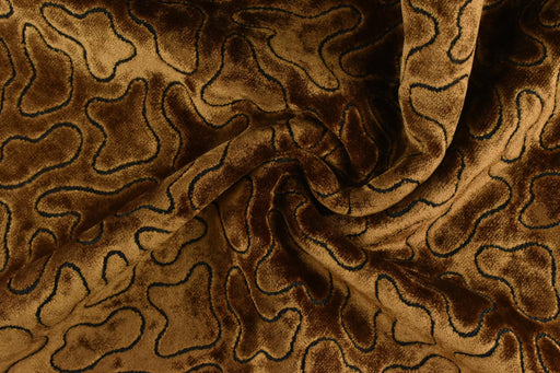 Brown Cut Velvet Upholstery Fabric For Chair|Abstract Geometric Pattern Velvet|Luxury Retro Furniture Fabric|Rustic Modern Designer Fabric