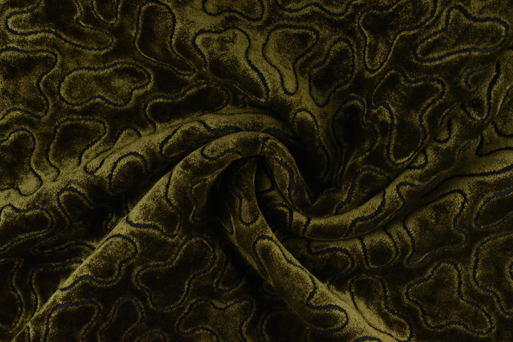 Green Cut Velvet Upholstery Fabric For Chair|Abstract Geometric Pattern Velvet|Luxury Retro Furniture Fabric|Rustic Modern Designer Fabric