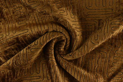Brown Cut Velvet Upholstery Fabric|Abstract Geometric Labyrinth Velvet|Luxury Designer Furniture Fabric|Vintage Modern Home Decor Fabric