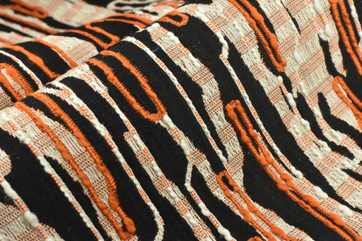Heavyweight Abstract Geometric Black Orange Upholstery Fabric|3D Textured Woven Fabric|Linen Blend Sofa Chair Fabric|Designer Cushion Fabric