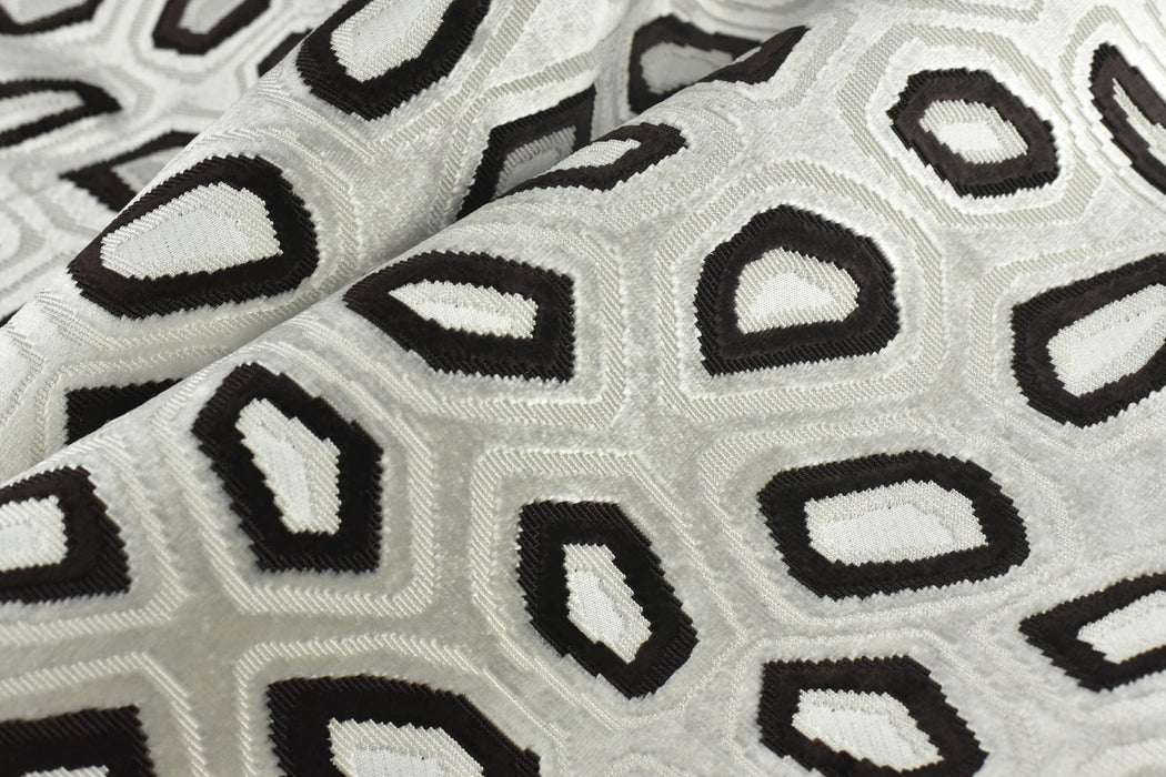 Heavy Weight Geometric Cut Velvet Upholstery Fabric For Chair|Abstract Geometric Dark Brown and Off-White Modern Sofa Armchair Fabric