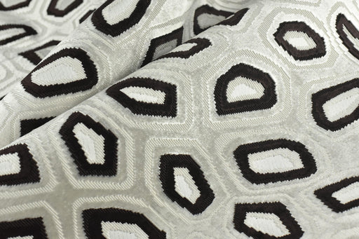Heavy Weight Geometric Cut Velvet Upholstery Fabric For Chair|Abstract Geometric Dark Brown and Off-White Modern Sofa Armchair Fabric