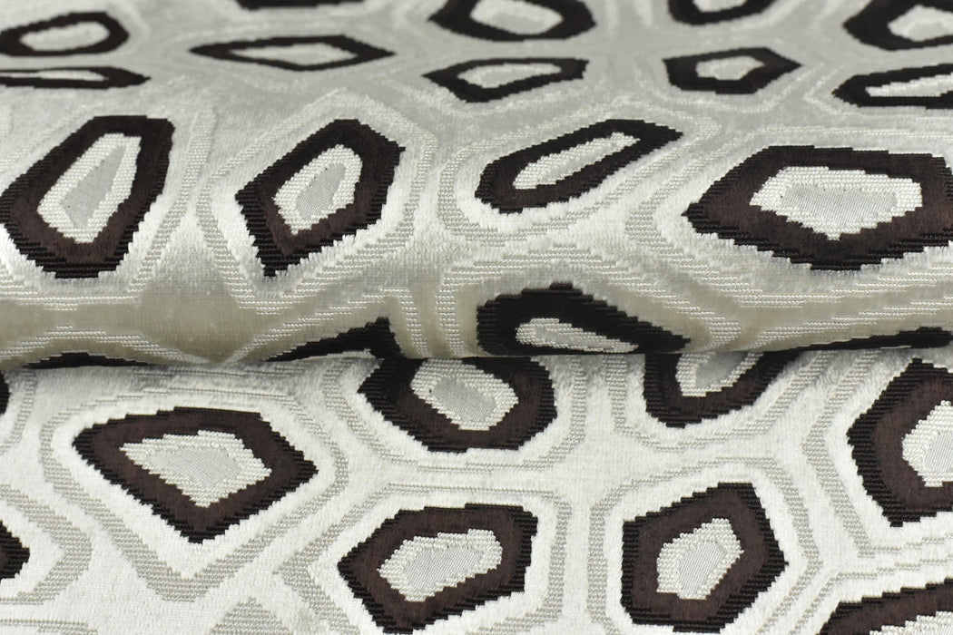 Heavy Weight Geometric Cut Velvet Upholstery Fabric For Chair|Abstract Geometric Dark Brown and Off-White Modern Sofa Armchair Fabric