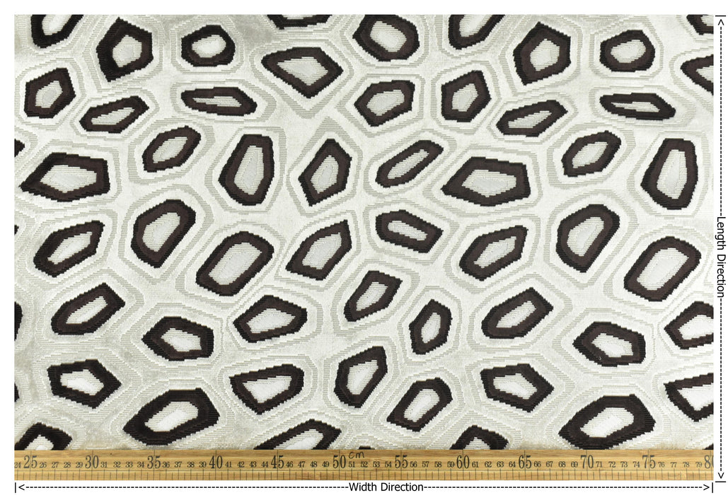Heavy Weight Geometric Cut Velvet Upholstery Fabric For Chair|Abstract Geometric Dark Brown and Off-White Modern Sofa Armchair Fabric