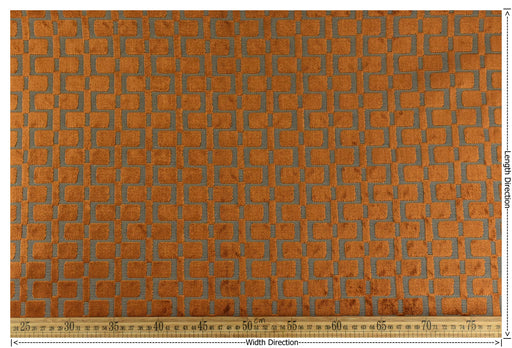 Heavy Weight Burnt Orange Check Cut Velvet Upholstery For Chair|Geometric Lattice Sofa Fabric|Heavy Duty Upholstery Textile For Furniture
