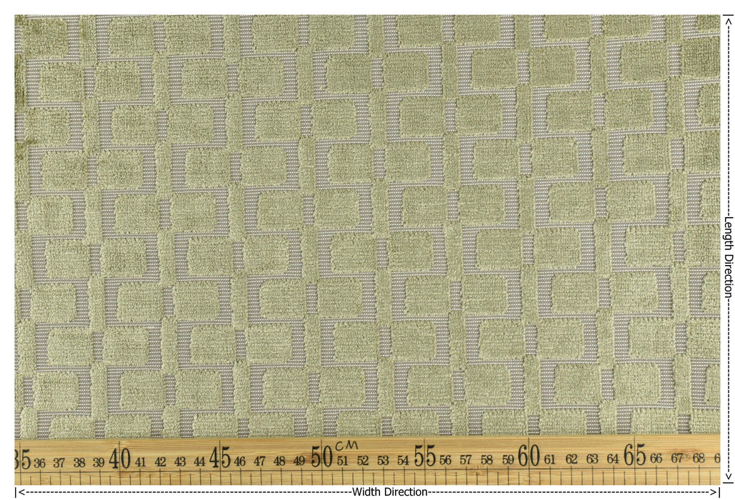 Heavy Weight Light Green Check Cut Velvet Upholstery For Chair|Geometric Lattice Sofa Fabric|Heavy Duty Upholstery Textile For Furniture