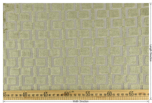 Heavy Weight Light Green Check Cut Velvet Upholstery For Chair|Geometric Lattice Sofa Fabric|Heavy Duty Upholstery Textile For Furniture
