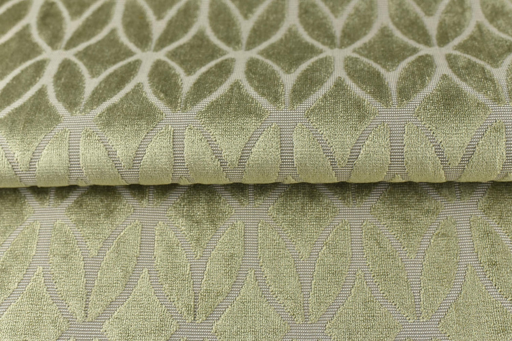 Heavyweight Burnt Orange Rhombus Leaf Cut Velvet Upholstery Fabric For Chair|Modern Minimalist Light Green Geometric Velvet Fabric For Sofa