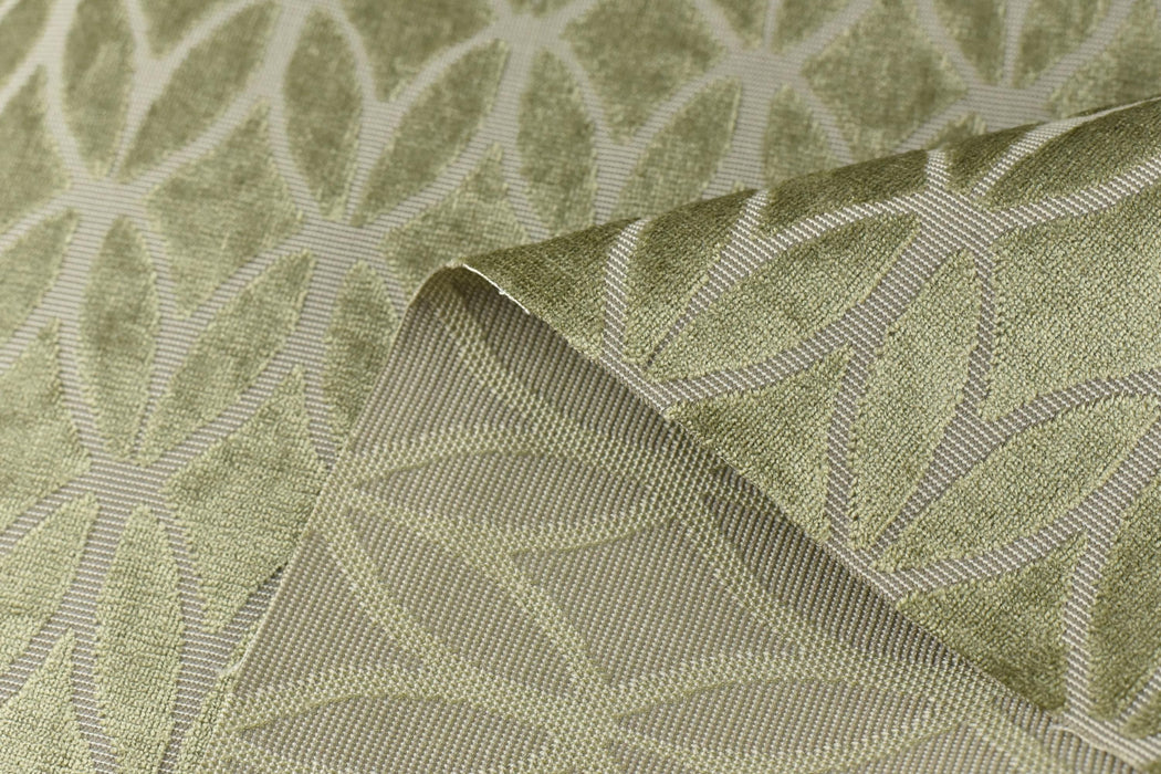 Heavyweight Burnt Orange Rhombus Leaf Cut Velvet Upholstery Fabric For Chair|Modern Minimalist Light Green Geometric Velvet Fabric For Sofa